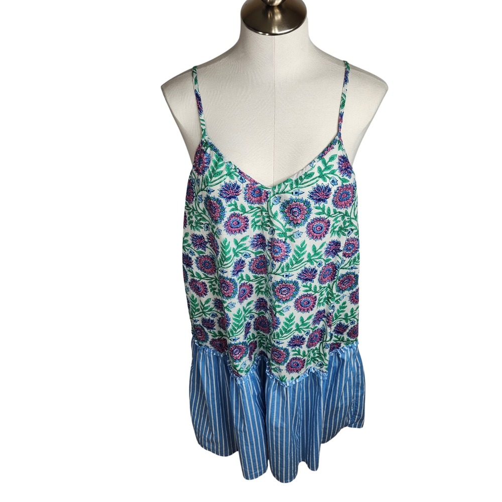 J. Crew Women's Cover Up Shirt Dress Castillo Floral‎ And Stripe Size XL